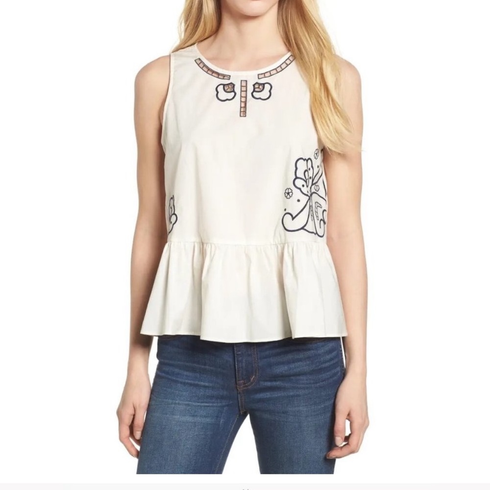 Madewell White Embroidered Peplum Tank Top M NWT
